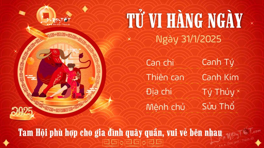 Tu vi hang ngay 31/1/2025 cua 12 con giap - tuoi Suu