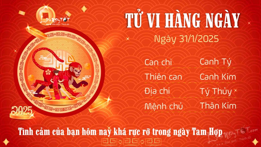 Tu vi hang ngay 31/1/2025 cua 12 con giap - tuoi Than