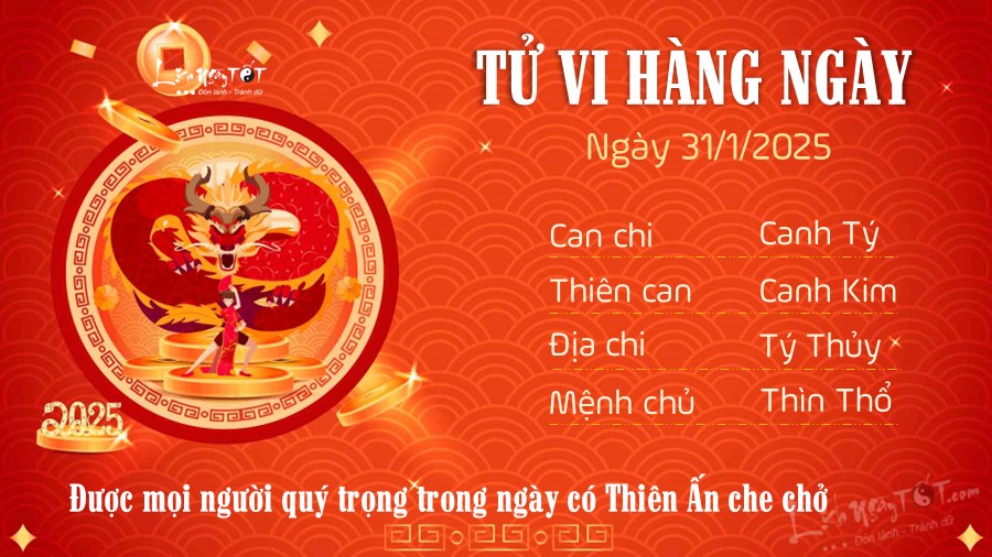 Tu vi hang ngay 31/1/2025 cua 12 con giap - tuoi Thin