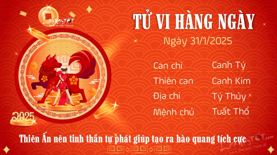 Tu vi hang ngay 31/1/2025 cua 12 con giap - tuoi Tuat