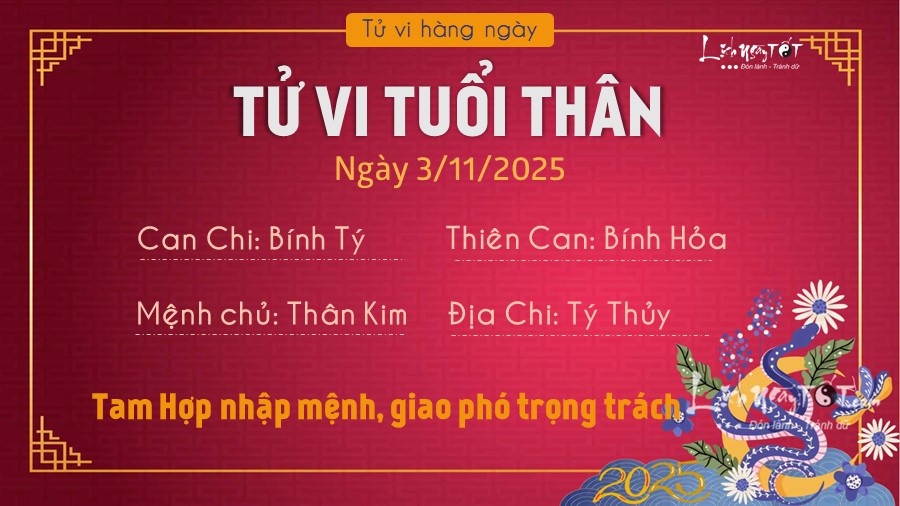 9 Tu vi hang ngay 3-11-2025 - Than