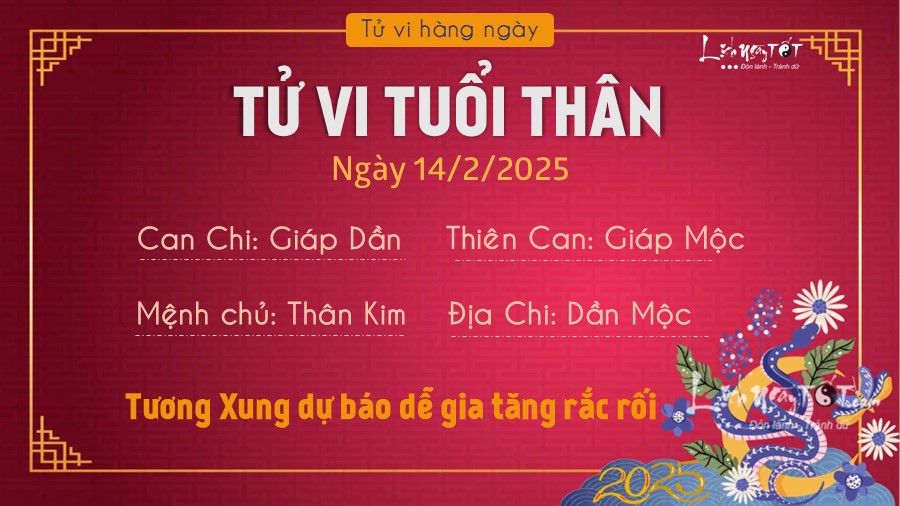 Tu vi hang ngay 14/2/2025 cua 12 con giap - Than