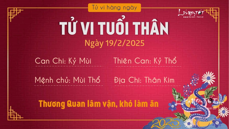 Tu vi hang ngay 19/2/2025 tuoi Than