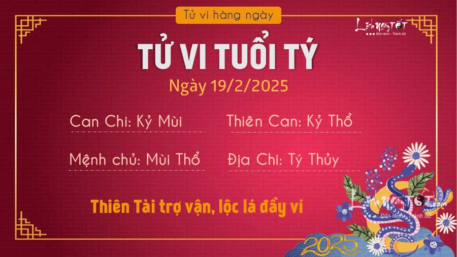 Tu vi hang ngay 19/2/2025 tuoi Ty