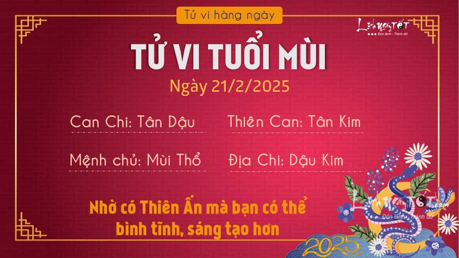 Tu vi hang ngay 21/2/2025 cua 12 con giap - Mui