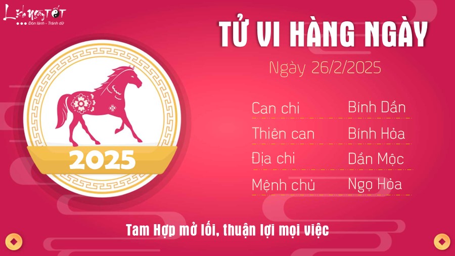 Tu vi hang ngay 26/2/2025 - Ngo