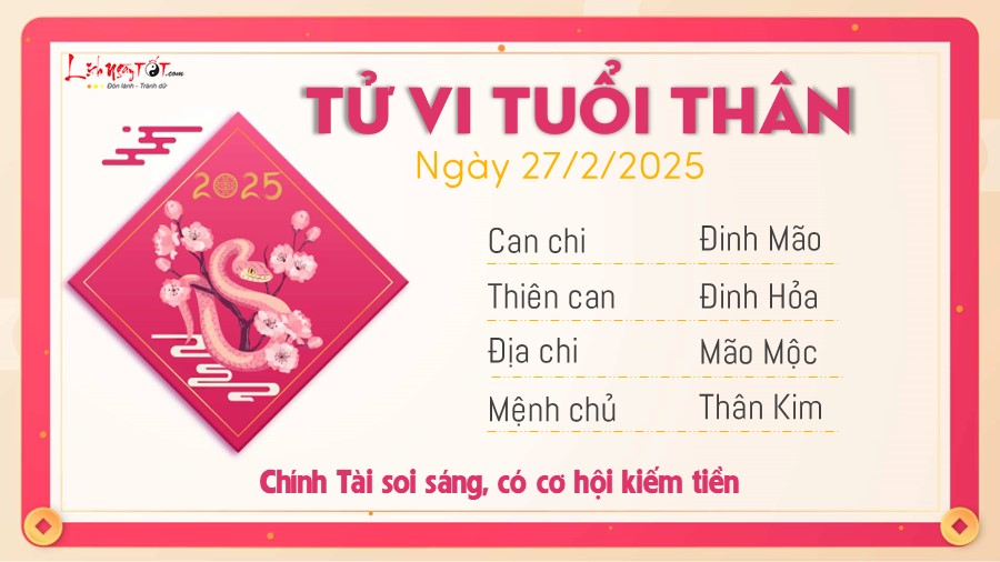 Tu vi hang ngay 27/2/2025 tuoi Than