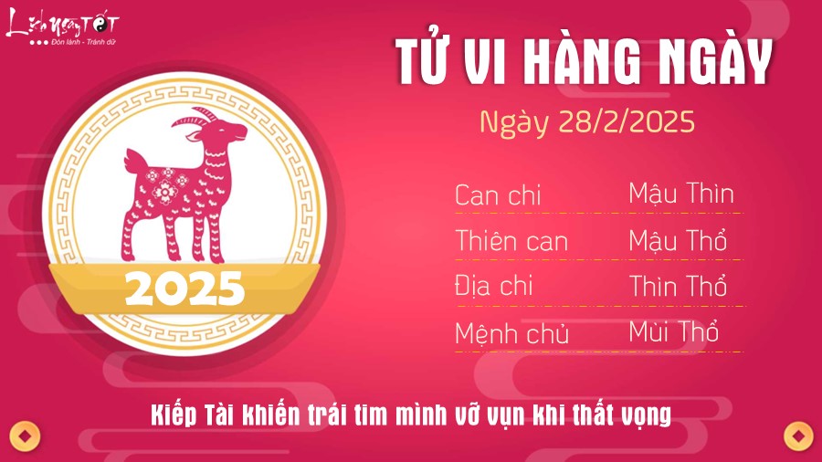 Tu vi hang ngay 28/2/2025 cua 12 con giap - Mui