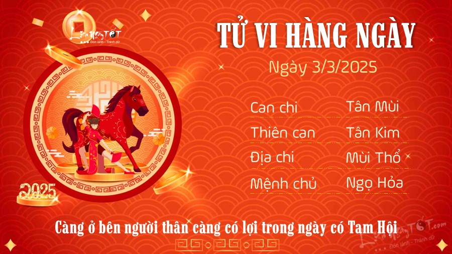 Tu vi hang ngay 3/3/2025 cua 12 con giap - Ngo