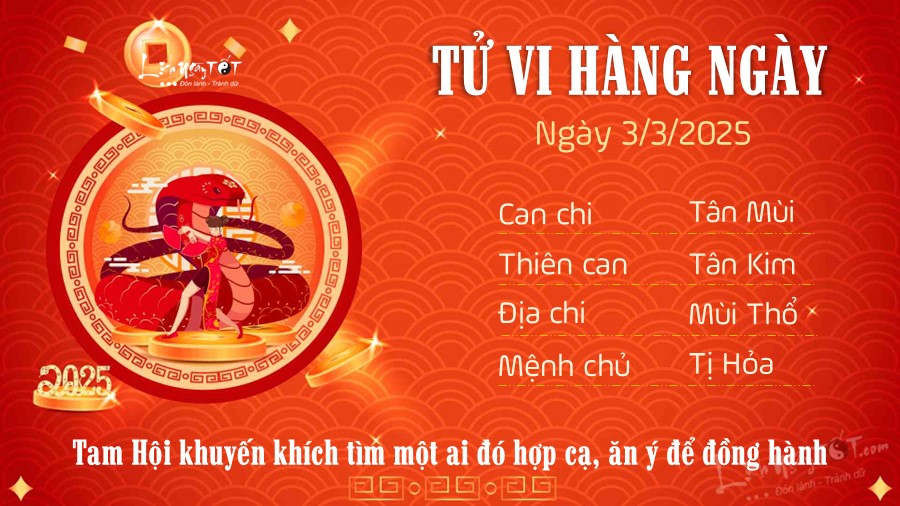 Tu vi hang ngay 3/3/2025 cua 12 con giap - Ti