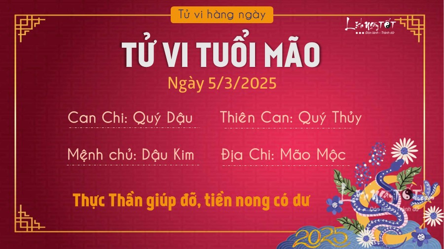 Tu vi hang ngay 5/3/2025 tuoi Mao