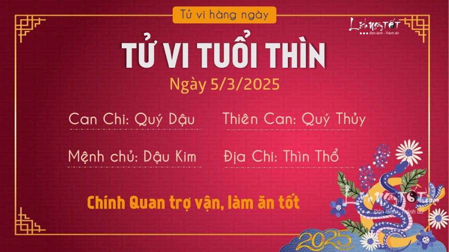 Tu vi hang ngay 5/3/2025 tuoi Thin