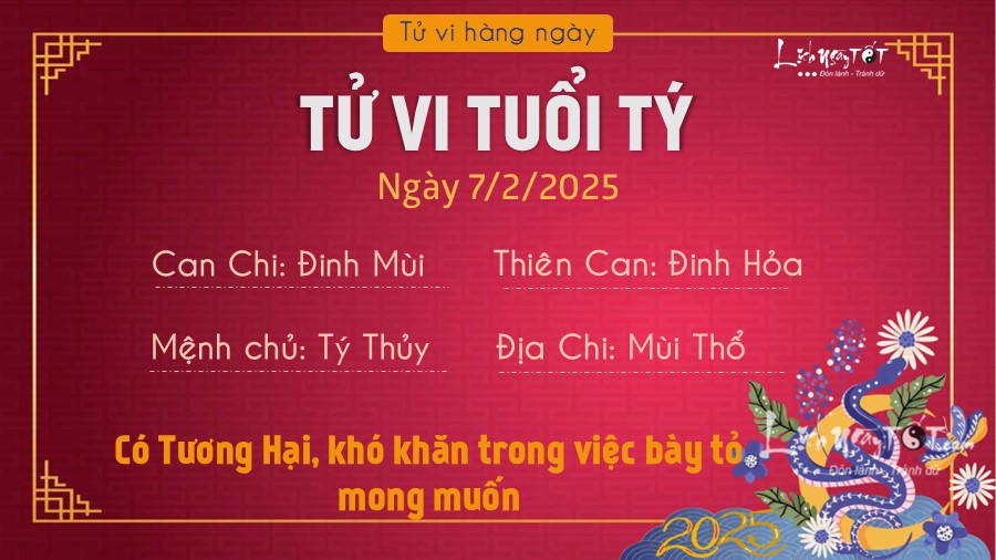 Tu vi hang ngay 7/2/2025 cua 12 con giap - Ty