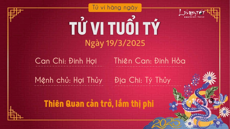 Tu vi hang ngay 19/3/2025 tuoi Ty