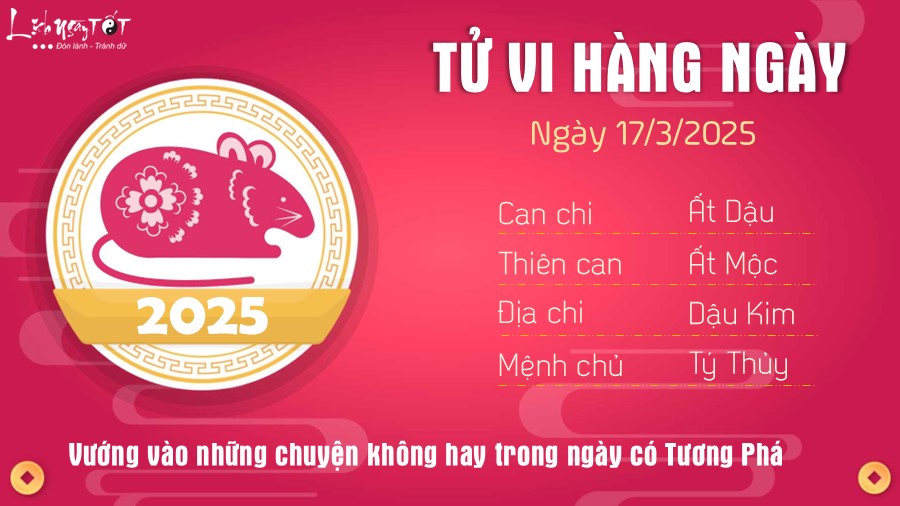 Tu vi hang ngay 17/3/2025 cua 12 con giap - Ty