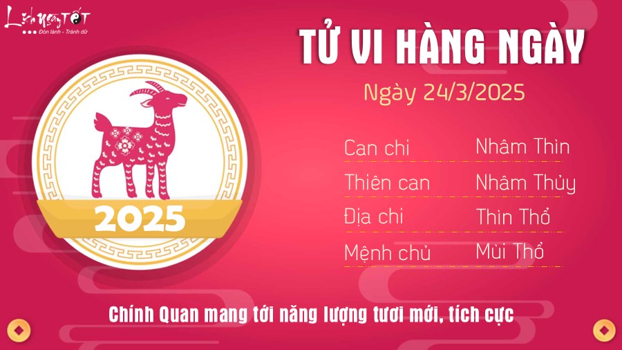 Tu vi hang ngay 24/3/2025 cua 12 con giap - Mui