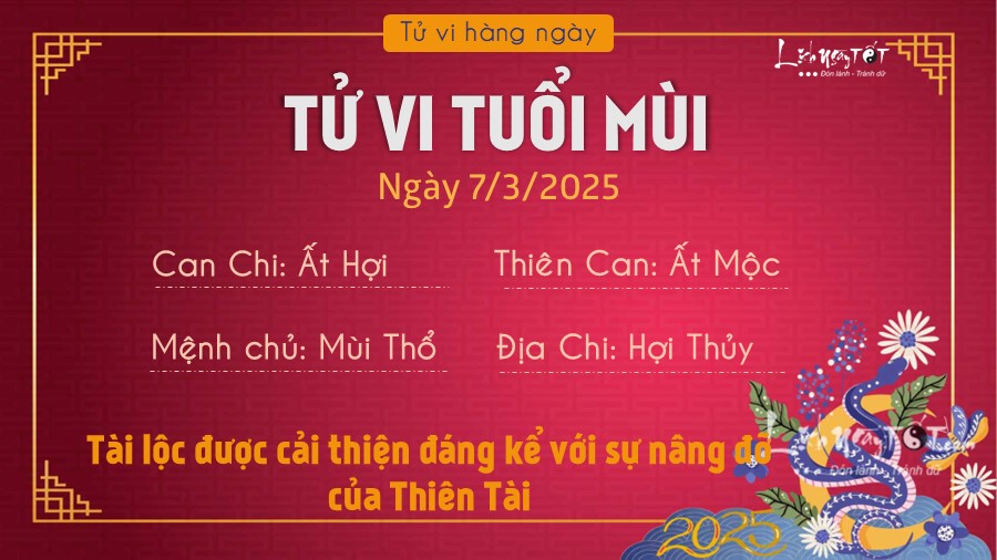Tu vi hang ngay 7/3/2025 cua 12 con giap -  Mui