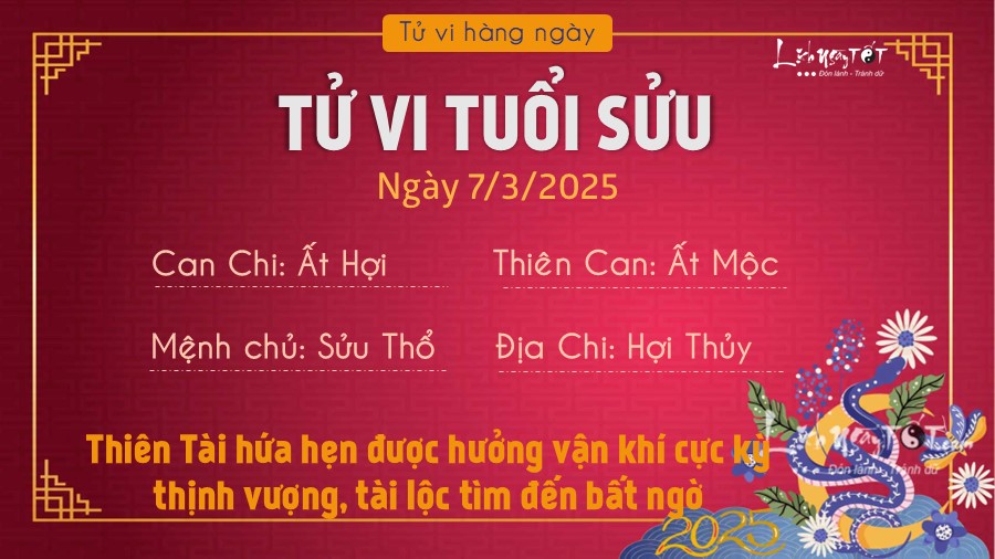 Tu vi hang ngay 7/3/2025 cua 12 con giap - Suu