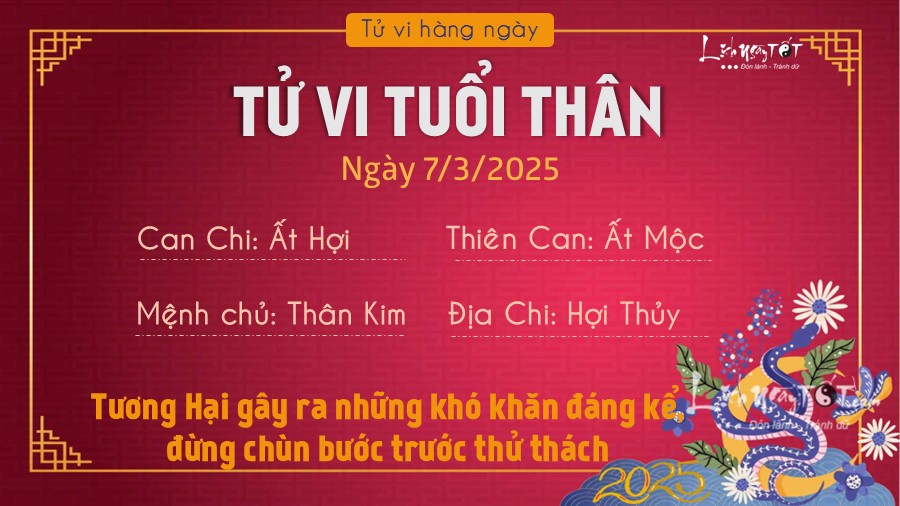 Tu vi hang ngay 7/3/2025 cua 12 con giap - Than