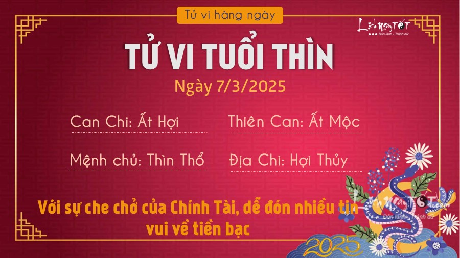 Tu vi hang ngay 7/3/2025 cua 12 con giap - Thin