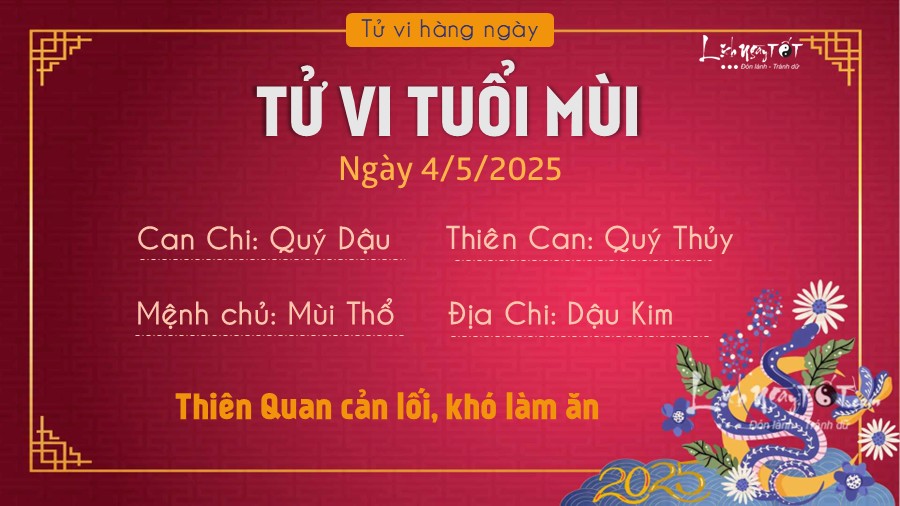Tu vi hang ngay 4/5/2025 tuoi Mui