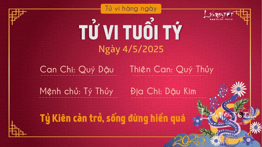 Tu vi hang ngay 4/5/2025 tuoi Ty