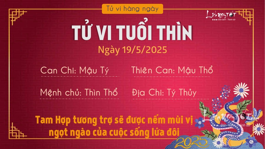 Tu vi hang ngay 19/5/2025 cua 12 con giap - Thin