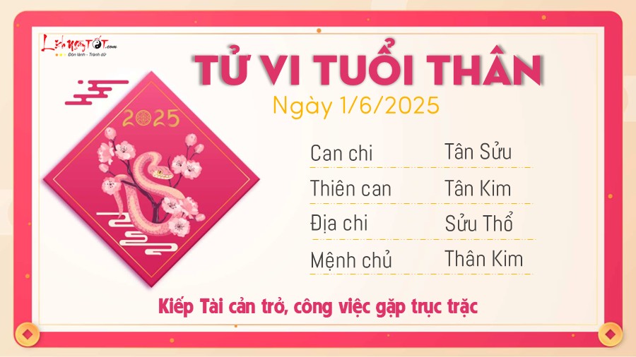 Tu vi hang ngay 1/6/2025 - Than