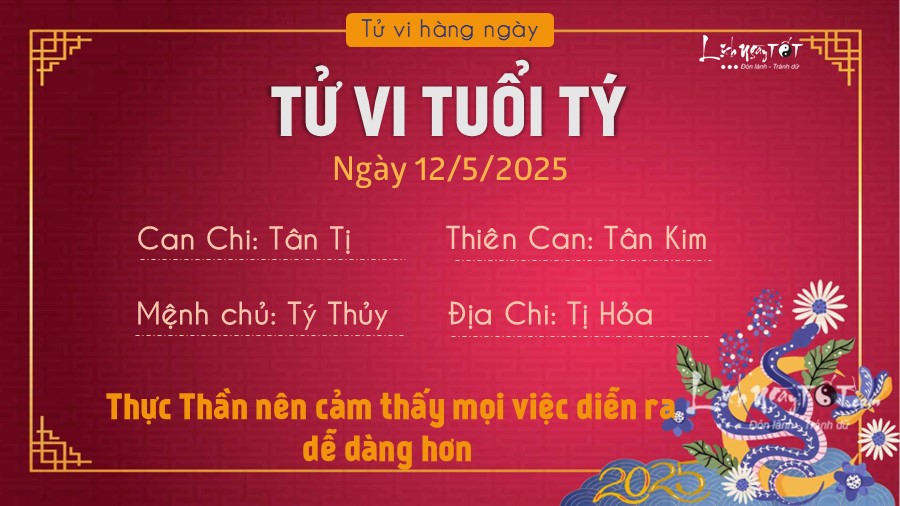 Tu vi hang ngay 12/5/2025 cua 12 con giap - Ty