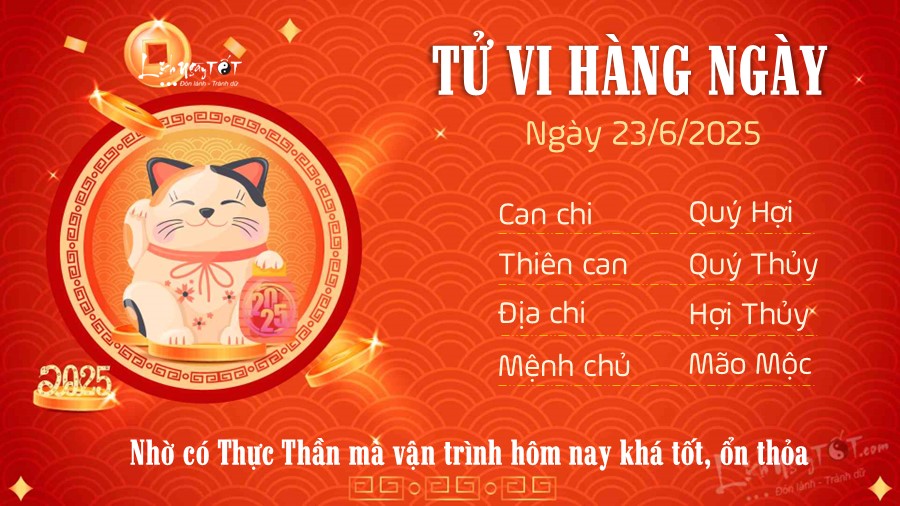 Tu vi hang ngay 23/6/2025 cua 12 con giap - tuoi Mao