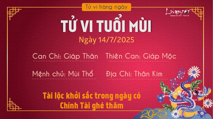 Tu vi hang ngay 14/7/2025 cua 12 con giap - Mui