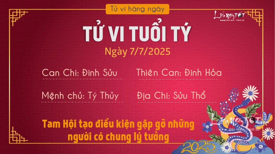 Tu vi hang ngay 7/7/2025 cua 12 con giap - Ty