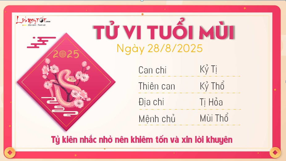 Tu vi hang ngay 28/8/2025 - Mui