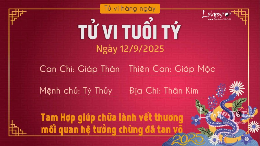 Tu vi hang ngay 12/9/2025 cua 12 con giap - Ty