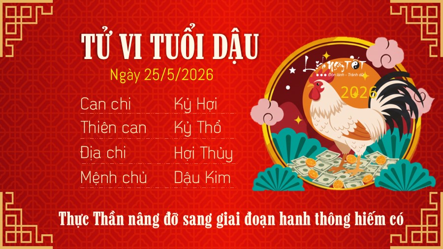 Tử vi hàng ngày 25/5/2026 của 12 con giáp - Dậu Tu vi hang ngay 25/5/2026 cua 12 con giap - Dau
