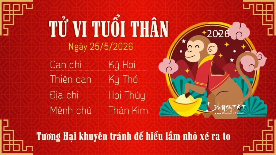 Tử vi hàng ngày 25/5/2026 của 12 con giáp - Thân Tu vi hang ngay 25/5/2026 cua 12 con giap - Than