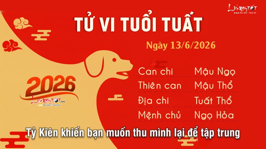 Tử vi hàng ngày 13/6/2026 của 12 con giáp - Tuất Tu vi hang ngay 13/6/2026 cua 12 con giap - Tuat
