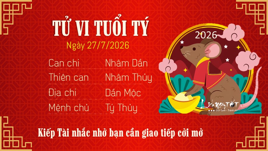 Tu vi hang ngay 27/7/2026 cua 12 con giap - Ty