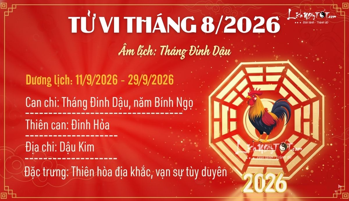 Thiên Can địa chi tháng 8/2026 âm lịch Thien Can dia chi thang 8/2026 am lich