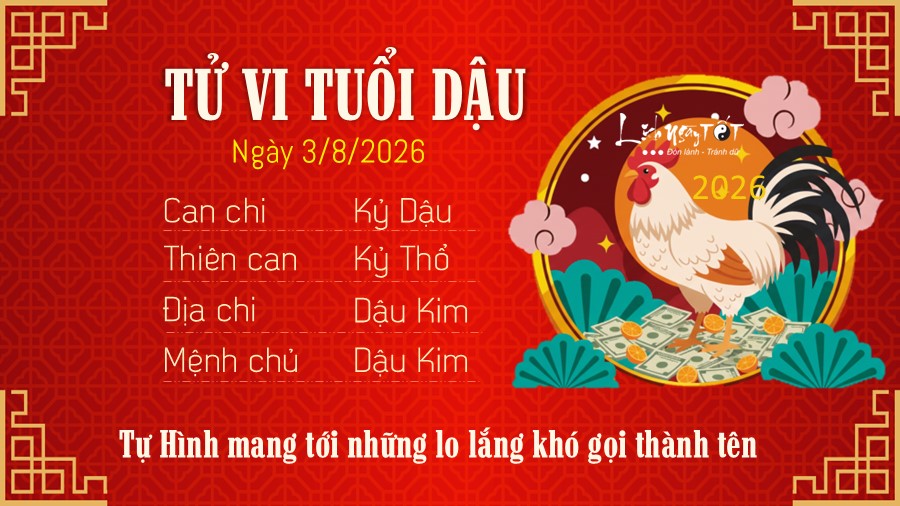 Tử vi hàng ngày 3/8/2026 của 12 con giáp - Dậu Tu vi hang ngay 3/8/2026 cua 12 con giap - Dau