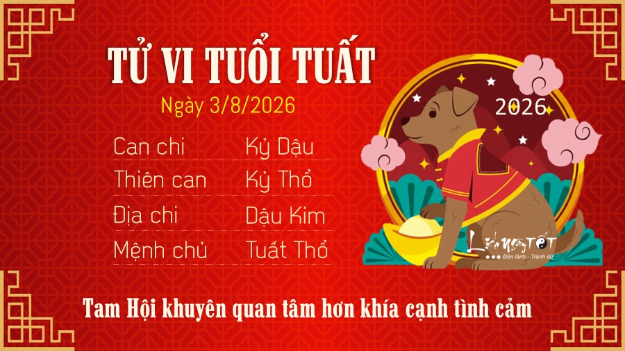 Tử vi hàng ngày 3/8/2026 của 12 con giáp - Tuất Tu vi hang ngay 3/8/2026 cua 12 con giap - Tuat