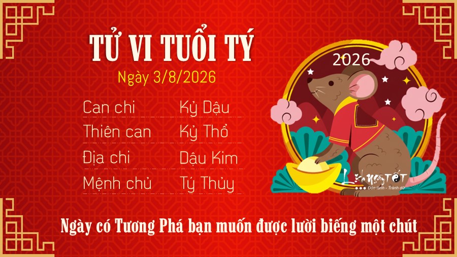 Tử vi hàng ngày 3/8/2026 của 12 con giáp - Tý Tu vi hang ngay 3/8/2026 cua 12 con giap - Ty
