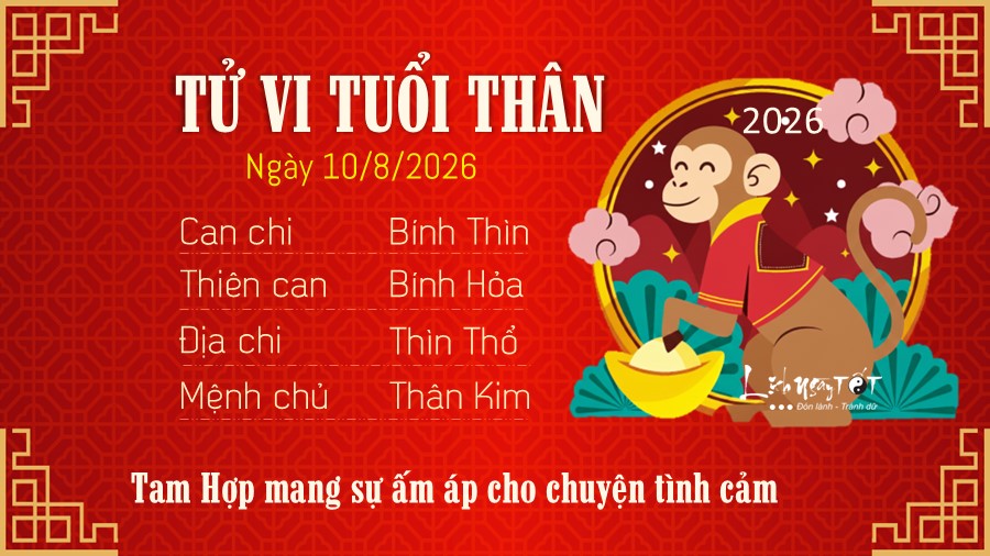 Tu vi hang ngay 10/8/2026 cua 12 con giap - Than