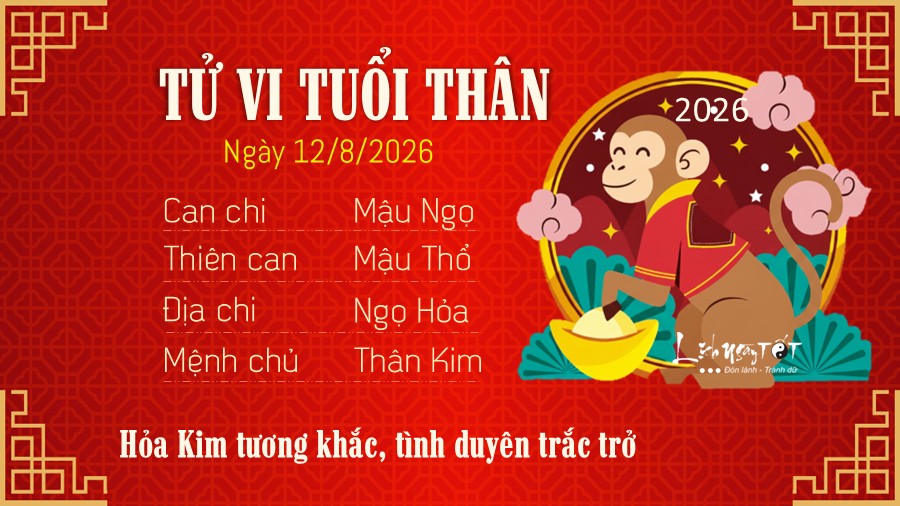 Tu vi hang ngay 12/8/2026 tuoi Than