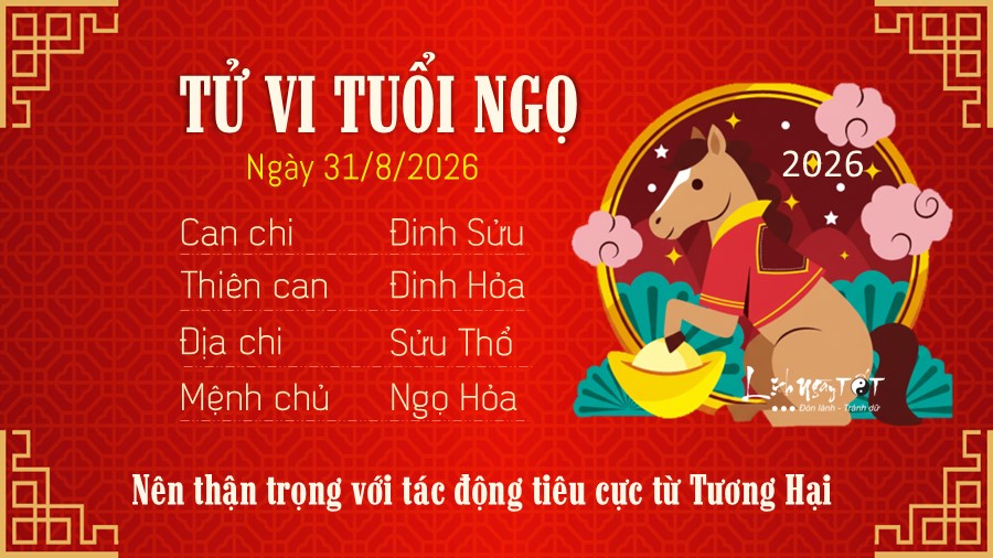 Tử vi hàng ngày 31/8/2026 của 12 con giáp - Ngọ Tu vi hang ngay 31/8/2026 cua 12 con giap - Ngo