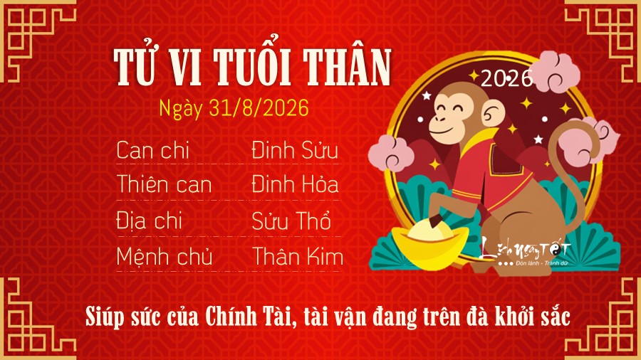 Tử vi hàng ngày 31/8/2026 của 12 con giáp - Thân Tu vi hang ngay 31/8/2026 cua 12 con giap - Than