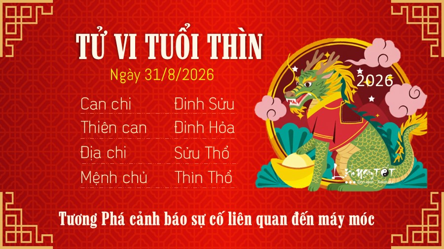 Tử vi hàng ngày 31/8/2026 của 12 con giáp - Thìn Tu vi hang ngay 31/8/2026 cua 12 con giap - Thin