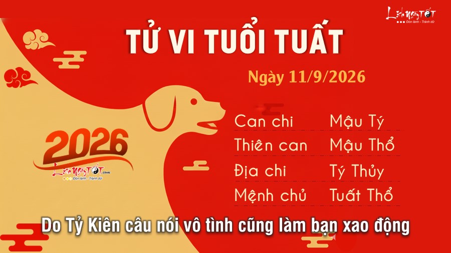 Tử vi hàng ngày 11/9/2026 của 12 con giáp - Tuất Tu vi hang ngay 11/9/2026 cua 12 con giap - Tuat
