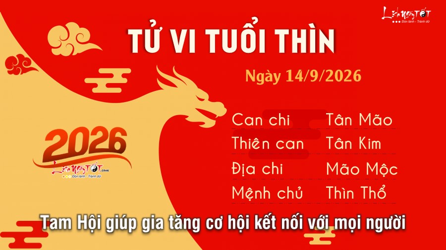 Tử vi hàng ngày 14/9/2026 của 12 con giáp - Thìn Tu vi hang ngay 14/9/2026 cua 12 con giap - Thin