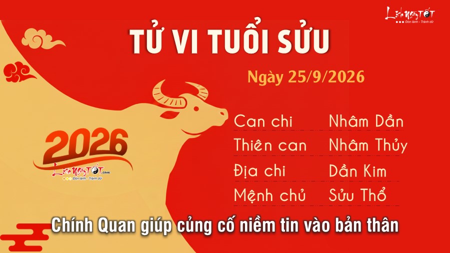 Tử vi hàng ngày 25/9/2026 của 12 con giáp - Sửu Tu vi hang ngay 25/9/2026 cua 12 con giap - Suu